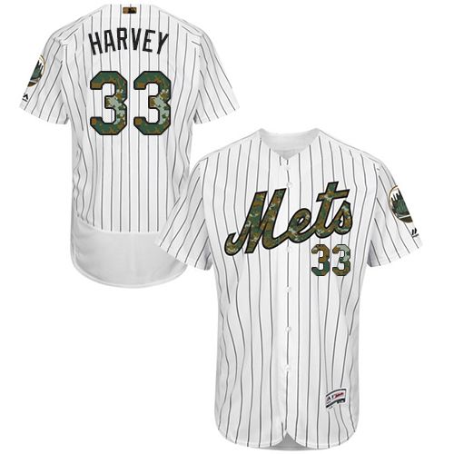 Mets #33 Matt Harvey White(Blue Strip) Flexbase Authentic Collection Memorial Day Stitched MLB Jersey - Click Image to Close